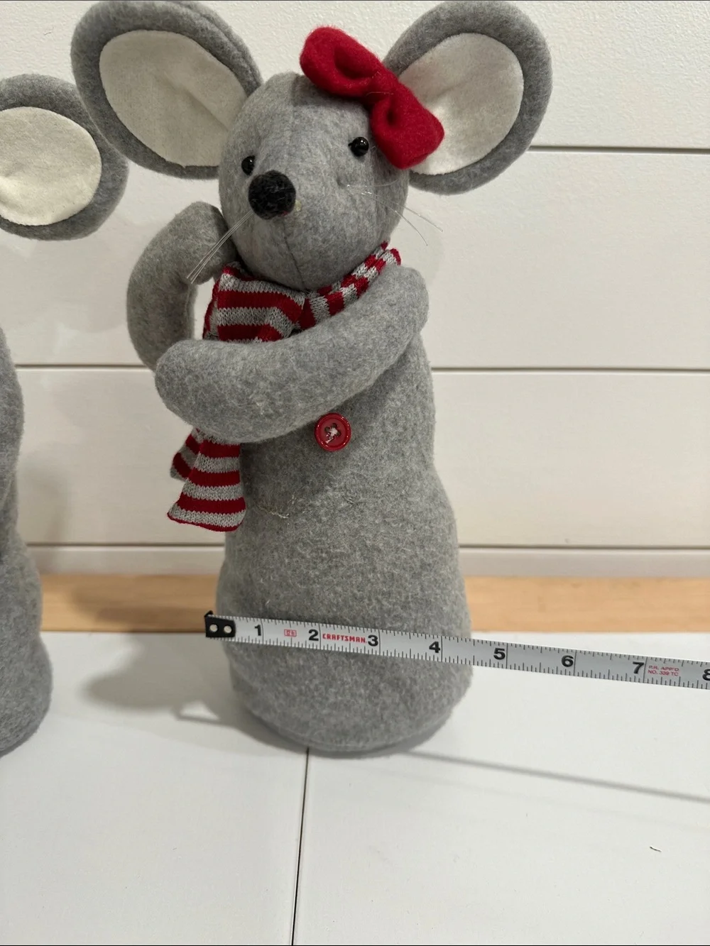 Gray Felt Mouse Pair with Red Accents